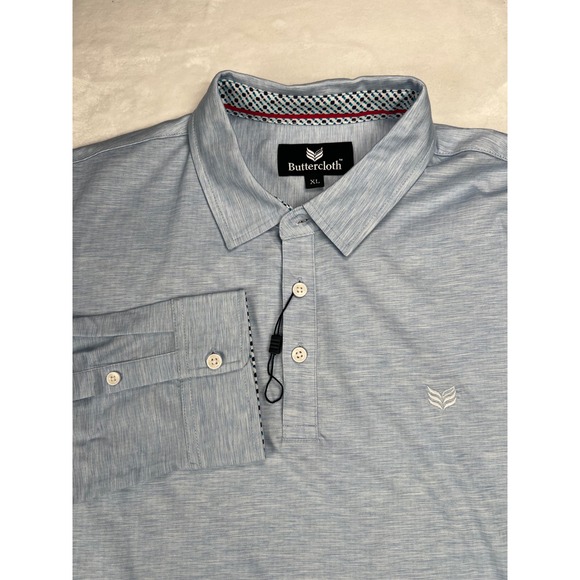 Buttercloth Other - Buttercloth Mens XL Light Blue Heathered Long Sleeve Polo Shirt Knit Wing Logo